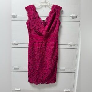 Tadashi Shoji, sleeveless lace dress. Size 10. Amethyst, purple burgundy tone.